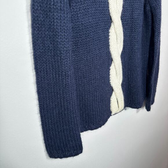LL Bean Sweater Blue Cream Mohair Wool Cable Knit Roll Neck Twist Size Large - Picture 9 of 13